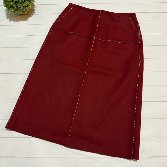 J Crew NWT Wool Blend Red Contrast Stitch Pencil Skirt‎ Women’s Size 2 - Picture 1 of 5